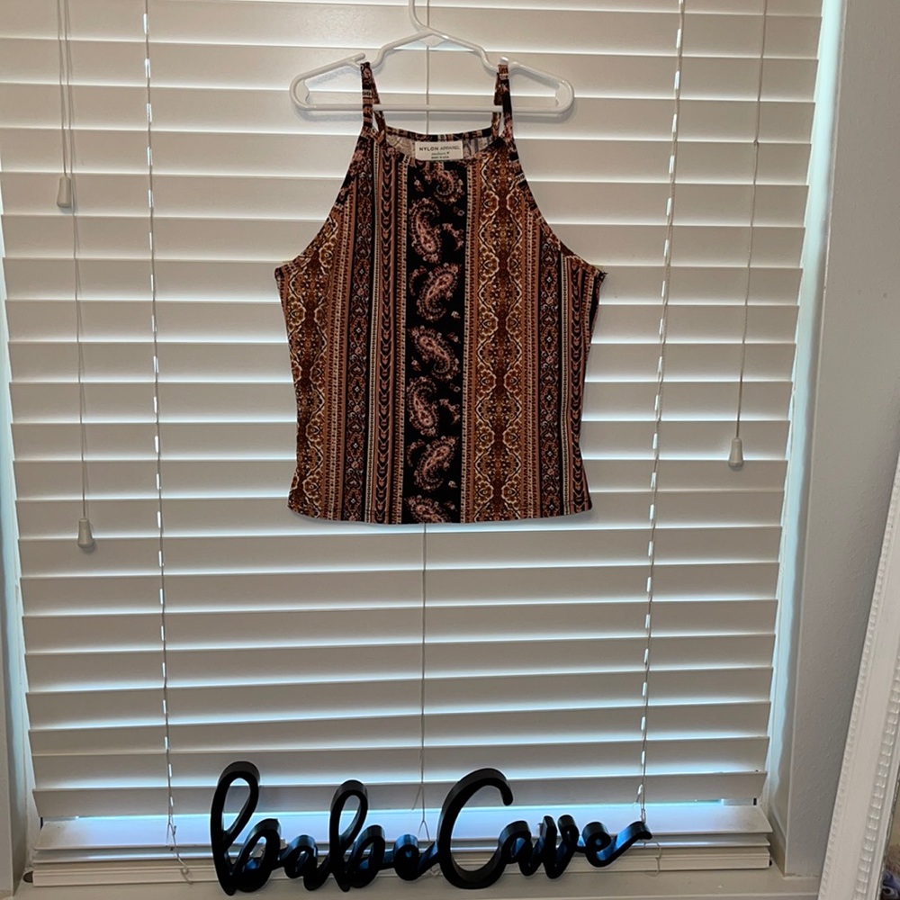 Nylon Apparel Haltered Patterned Top Blouse.